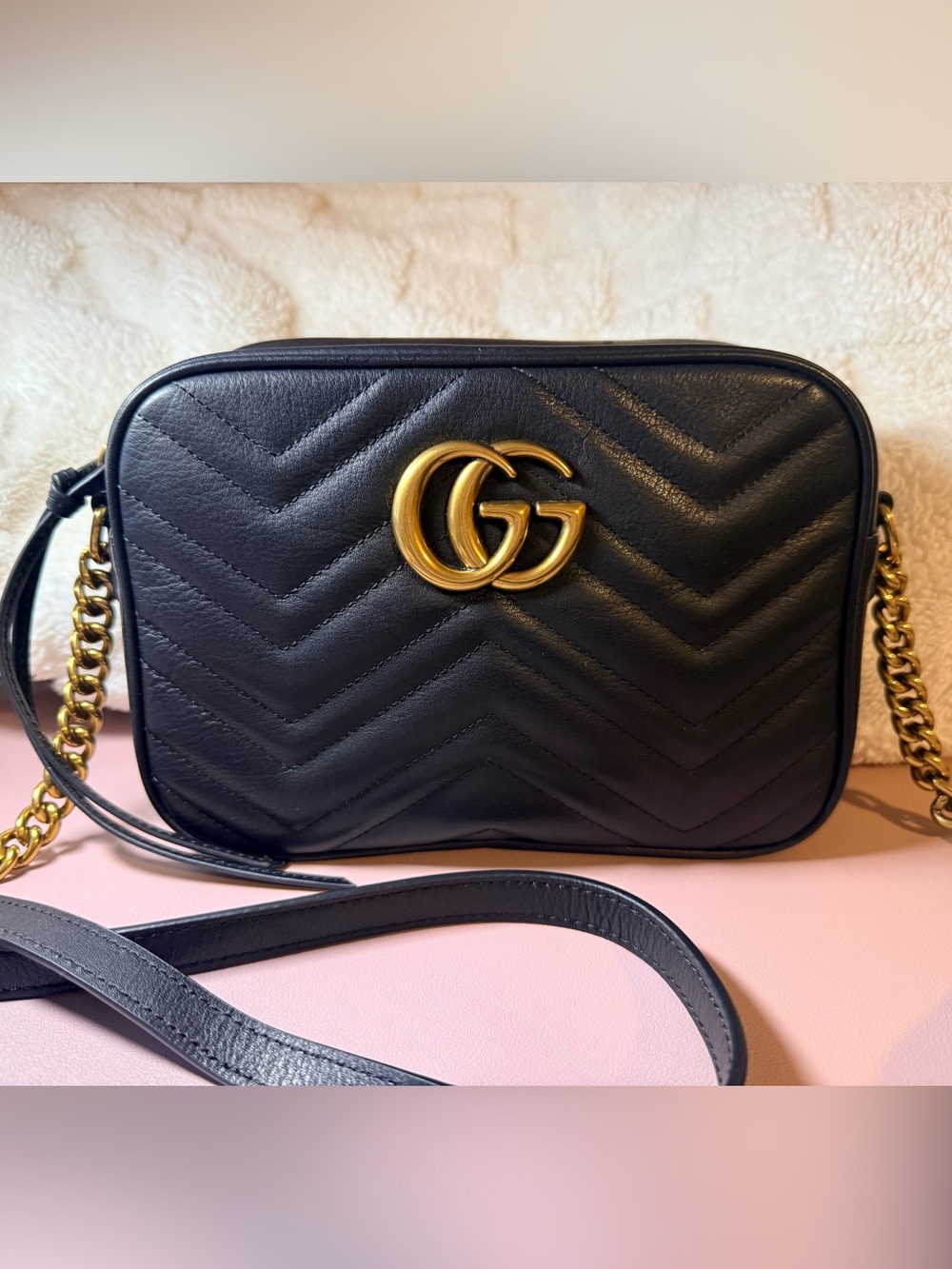 Black Chevron GG Marmont Camera Bag Crossbody Black Gold Inspired